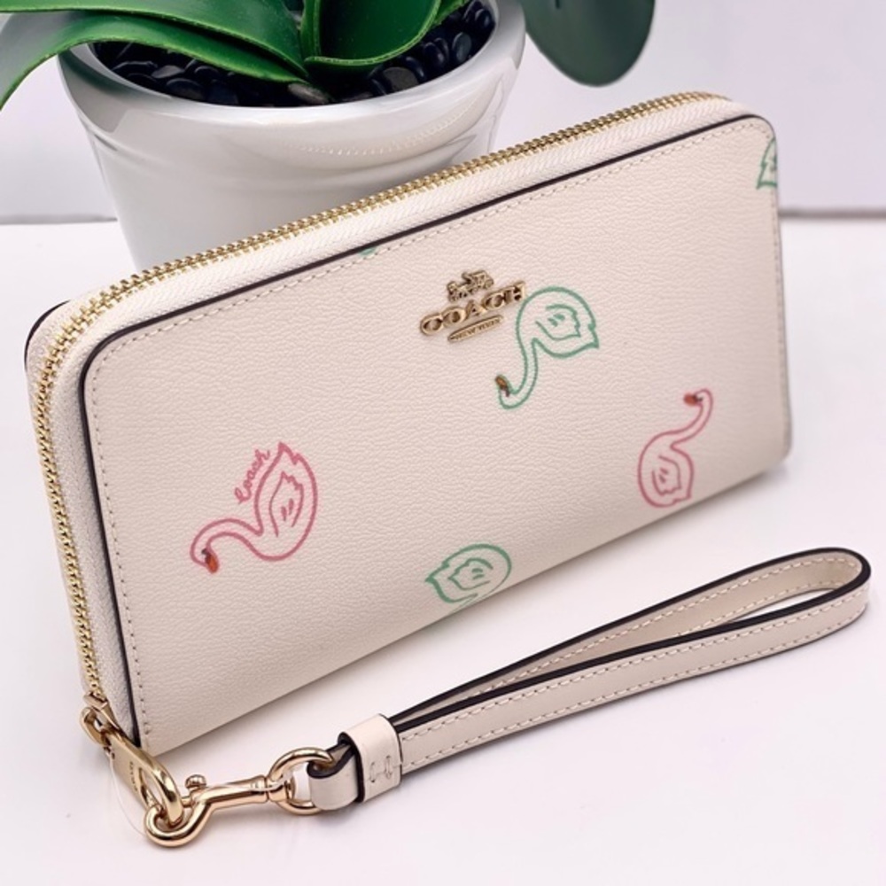 Coach Swan Print Long Zip Around Wallet Wristlet